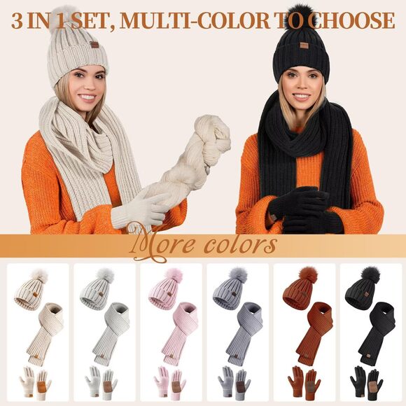 Winter Beanie Hat Scarf Glovess Set For Women, Winter Hats 6776